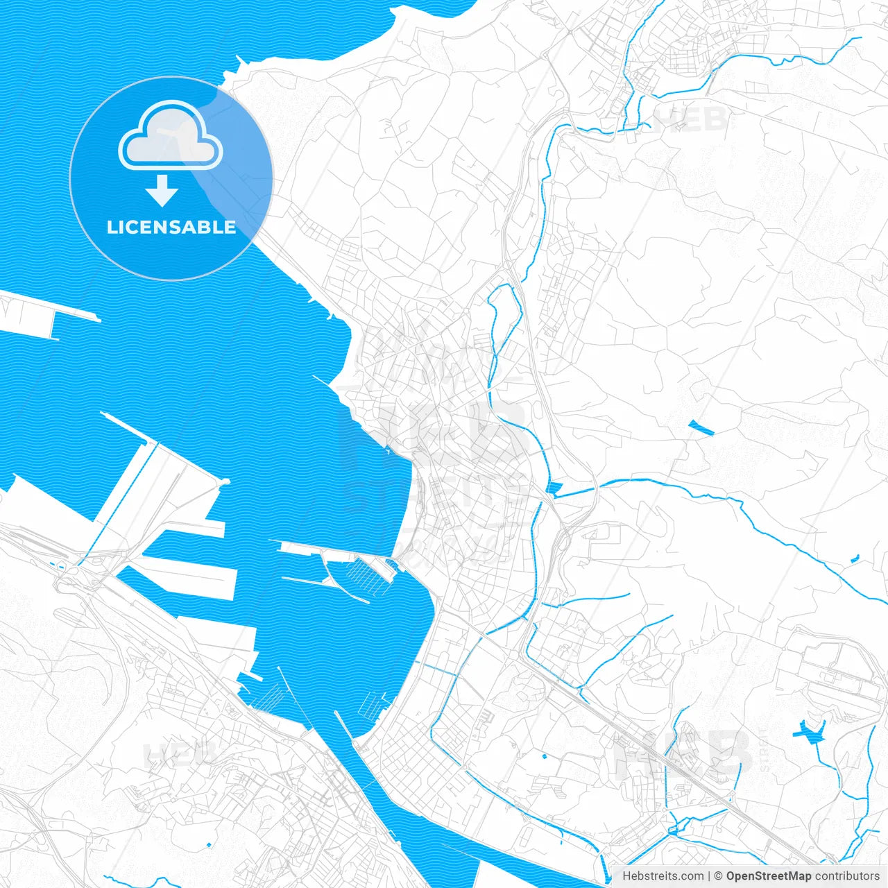 Algorta, Spain PDF vector map with water in focus