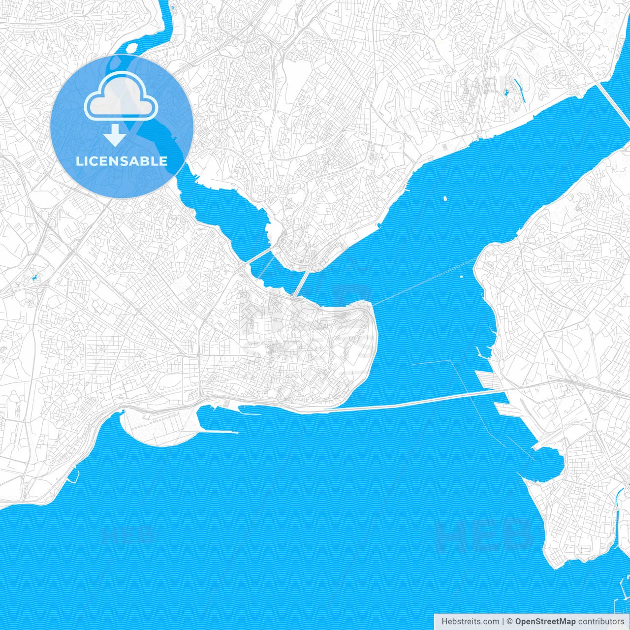 Istanbul, Turkey PDF vector map with water in focus