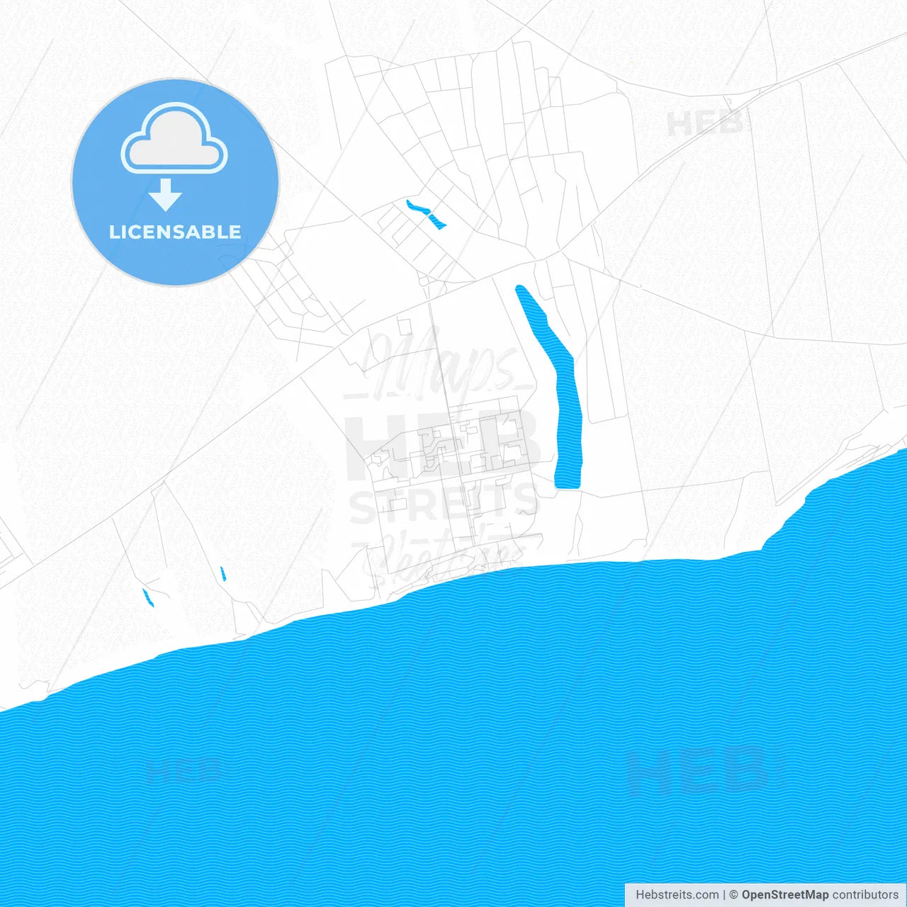 Yuzhne, Ukraine PDF vector map with water in focus