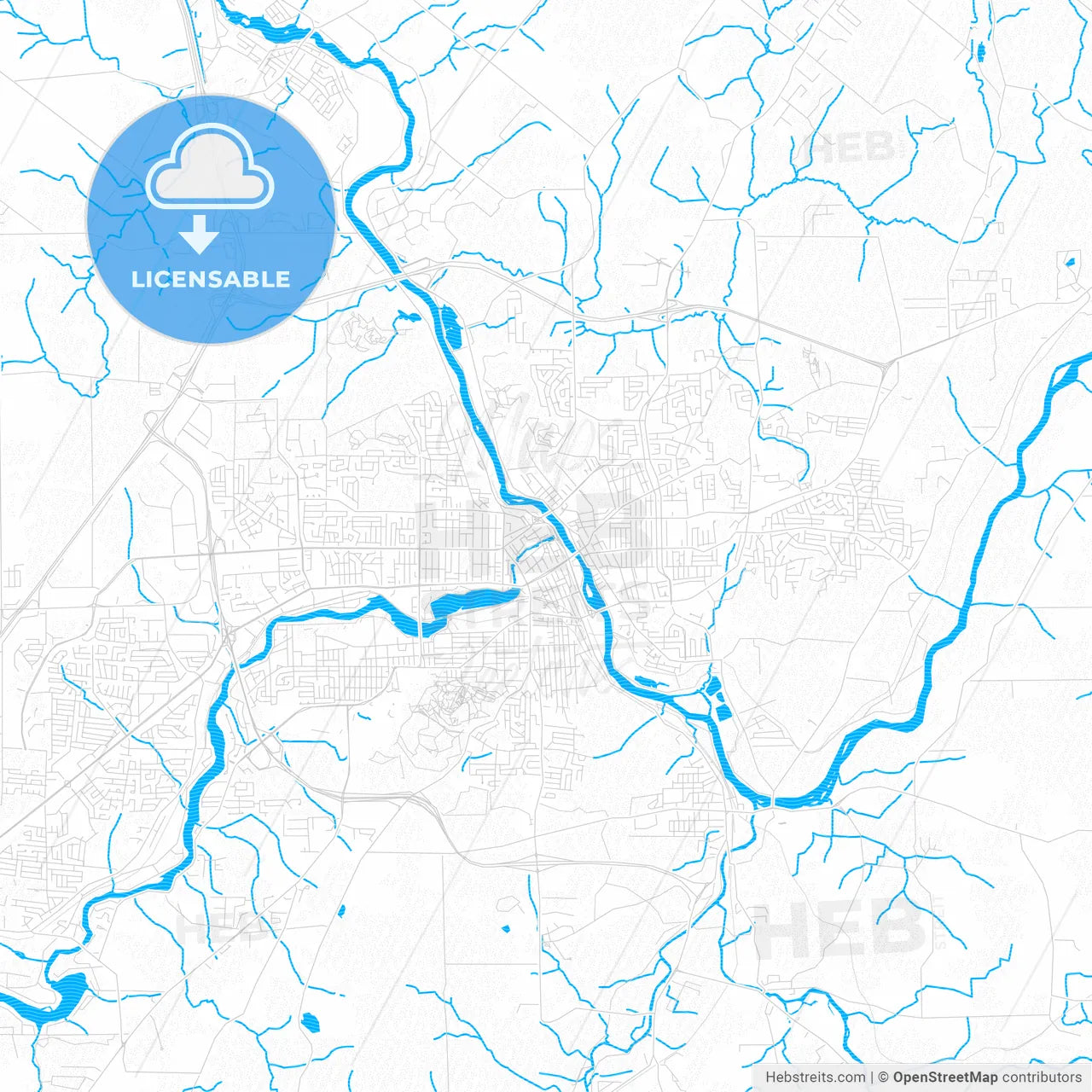 Sherbrooke, Canada PDF vector map with water in focus