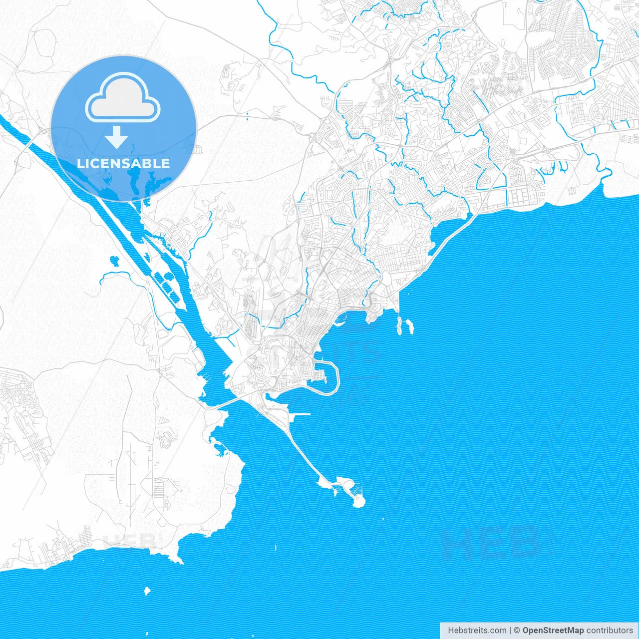 Panamá, Panama PDF vector map with water in focus