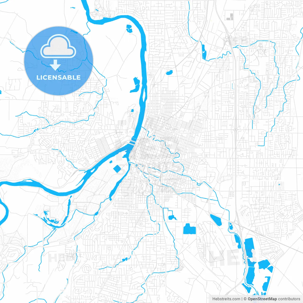 Salem, Oregon, United States, PDF vector map with water in focus