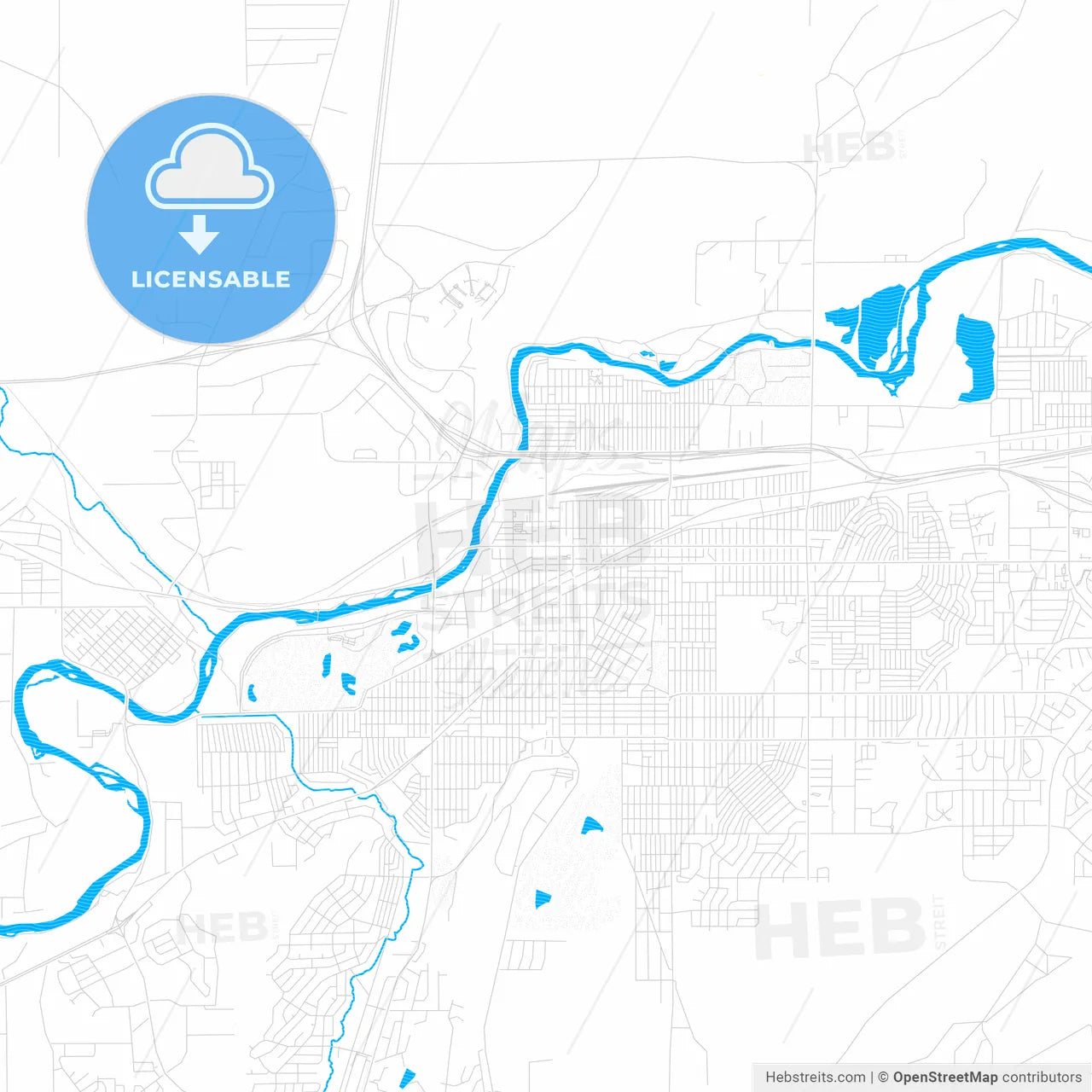 Casper, Wyoming, United States, PDF vector map with water in focus
