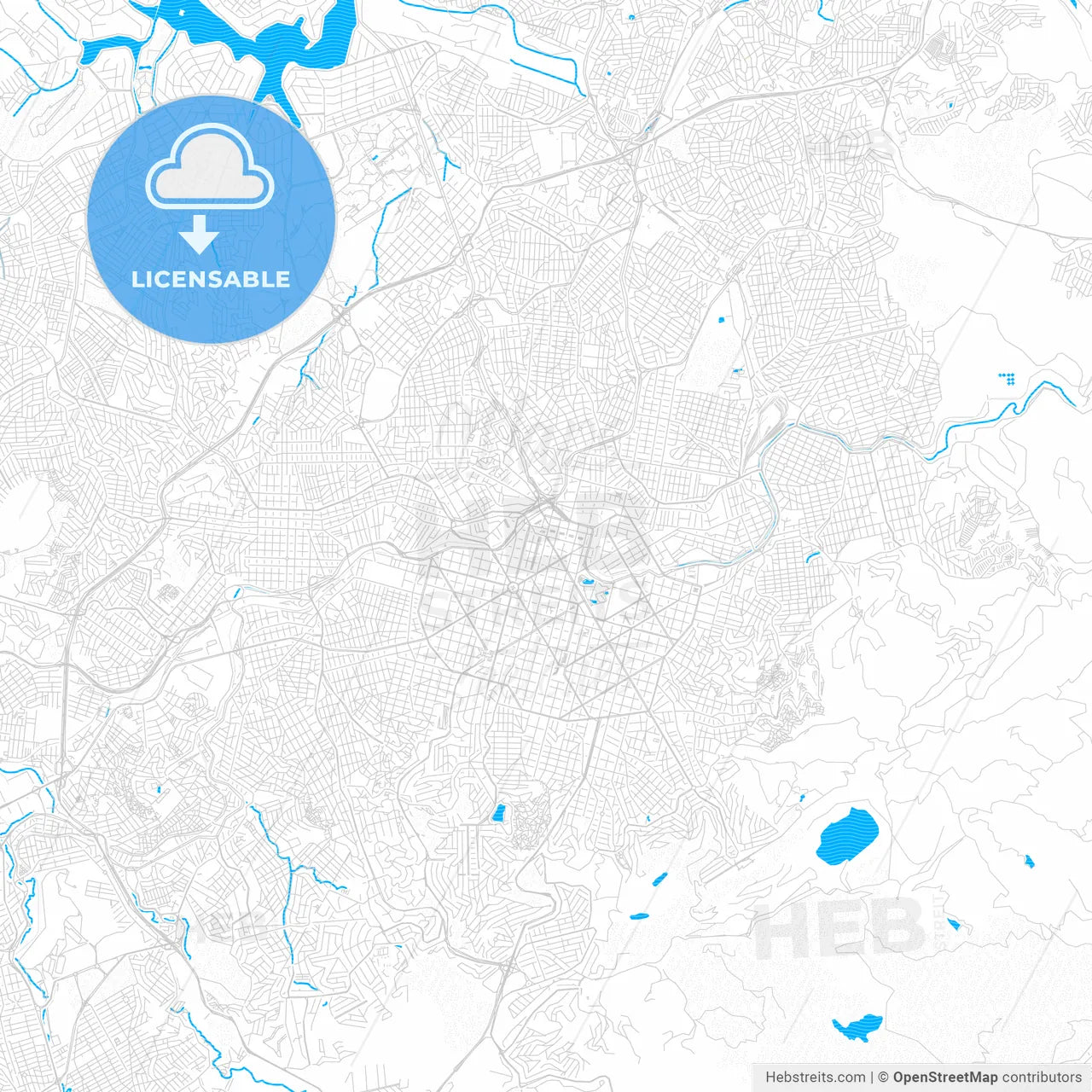 Belo Horizonte, Brazil PDF vector map with water in focus