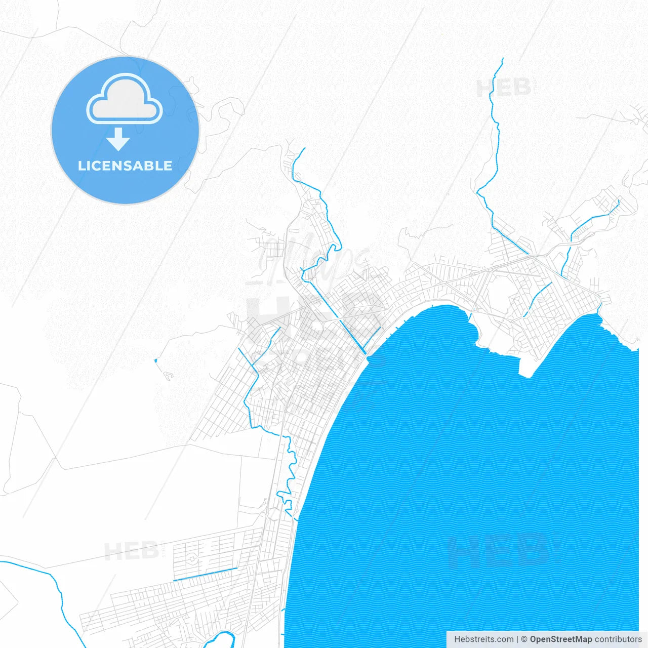 Caraguatatuba, Brazil PDF vector map with water in focus