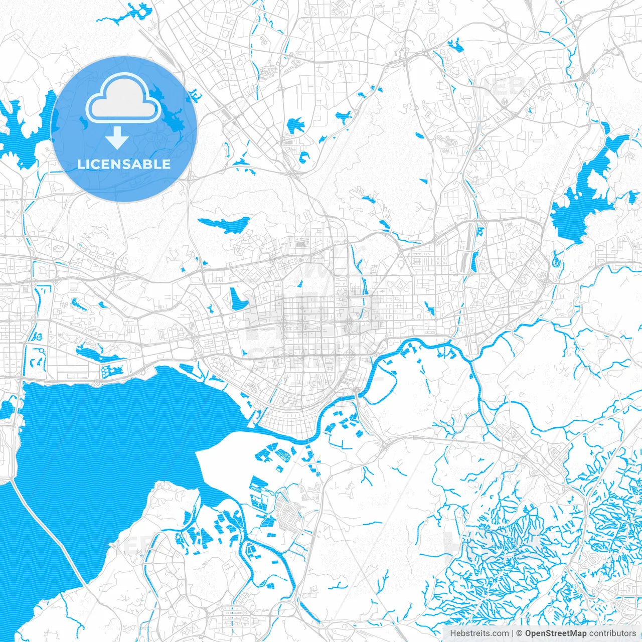 Shenzhen, China PDF vector map with water in focus