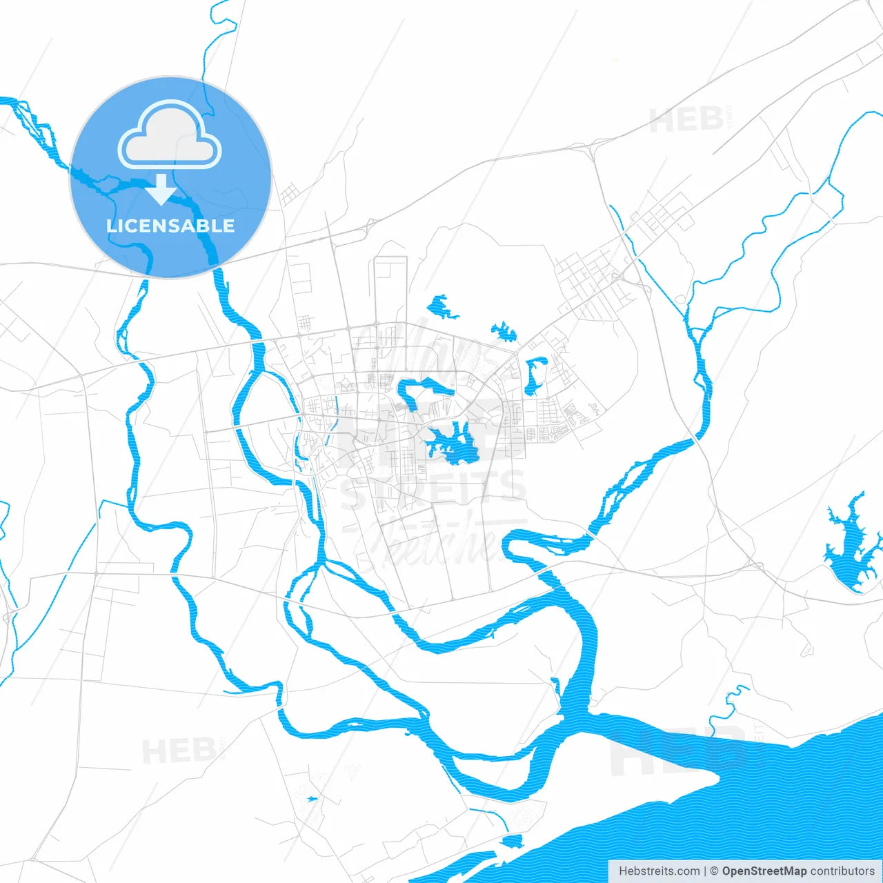 Yangjiang, China PDF vector map with water in focus
