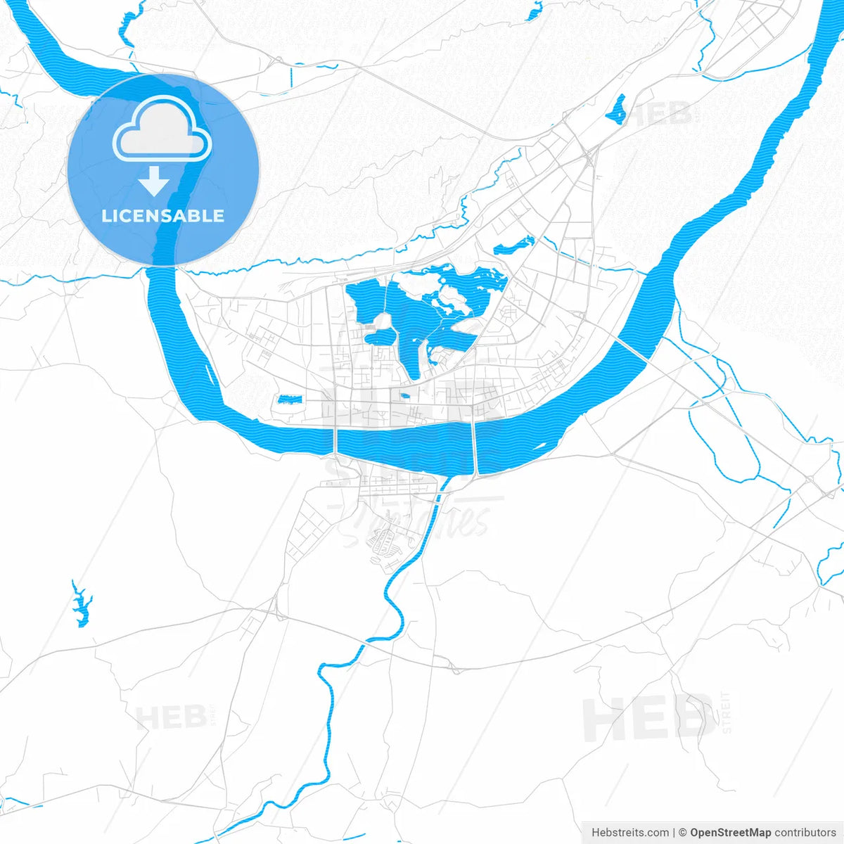 Zhaoqing, China PDF vector map with water in focus