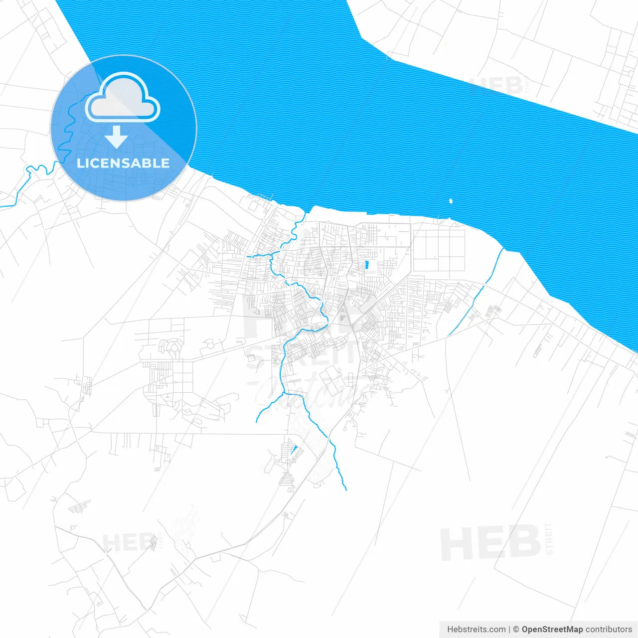 Dumai, Indonesia PDF vector map with water in focus