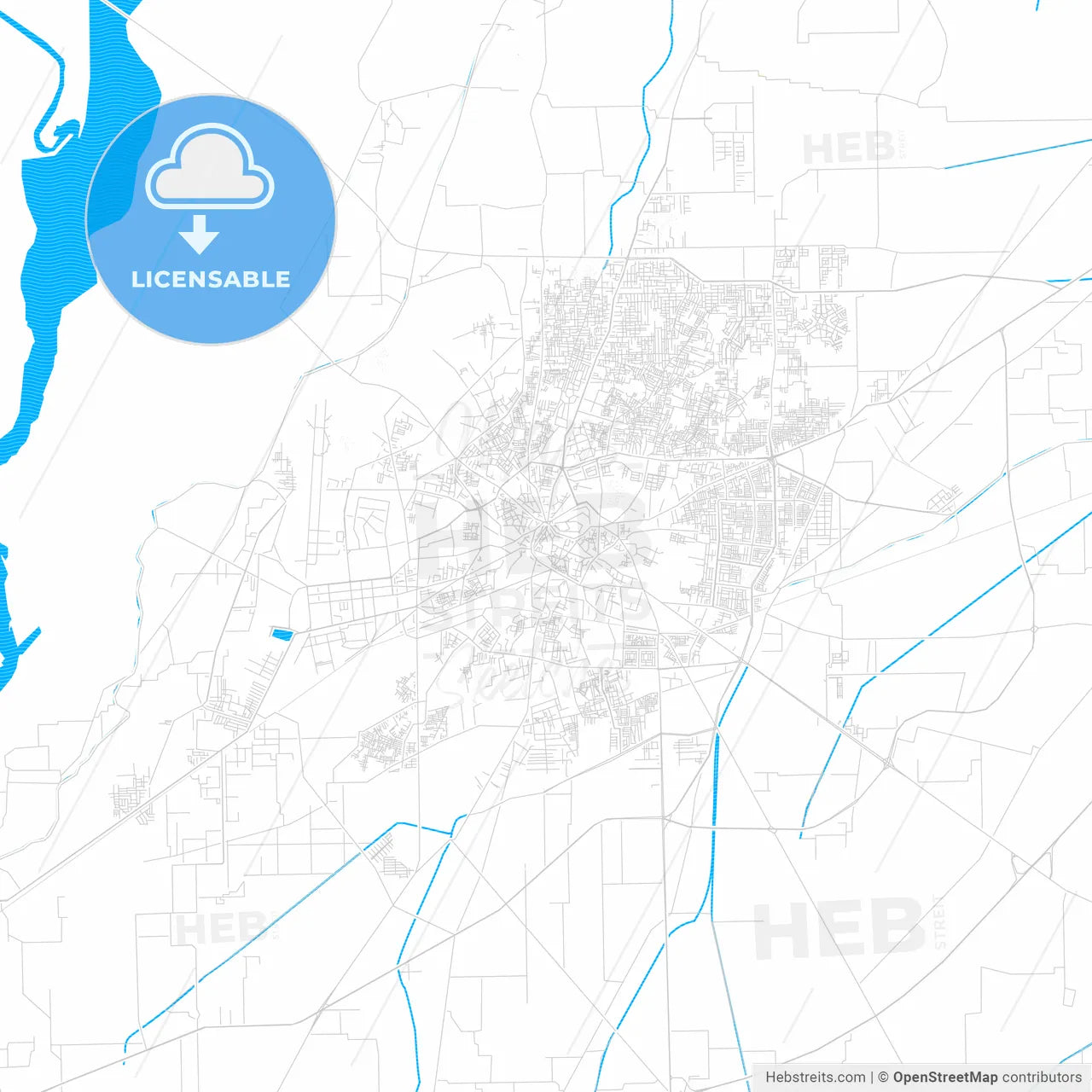 Multan, Pakistan PDF vector map with water in focus