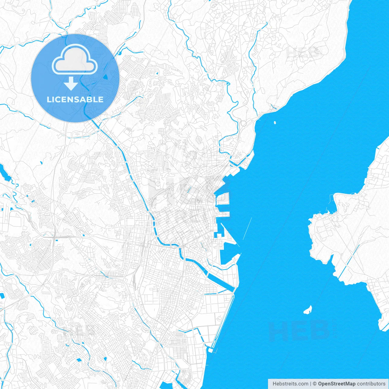 Kagoshima, Japan PDF vector map with water in focus