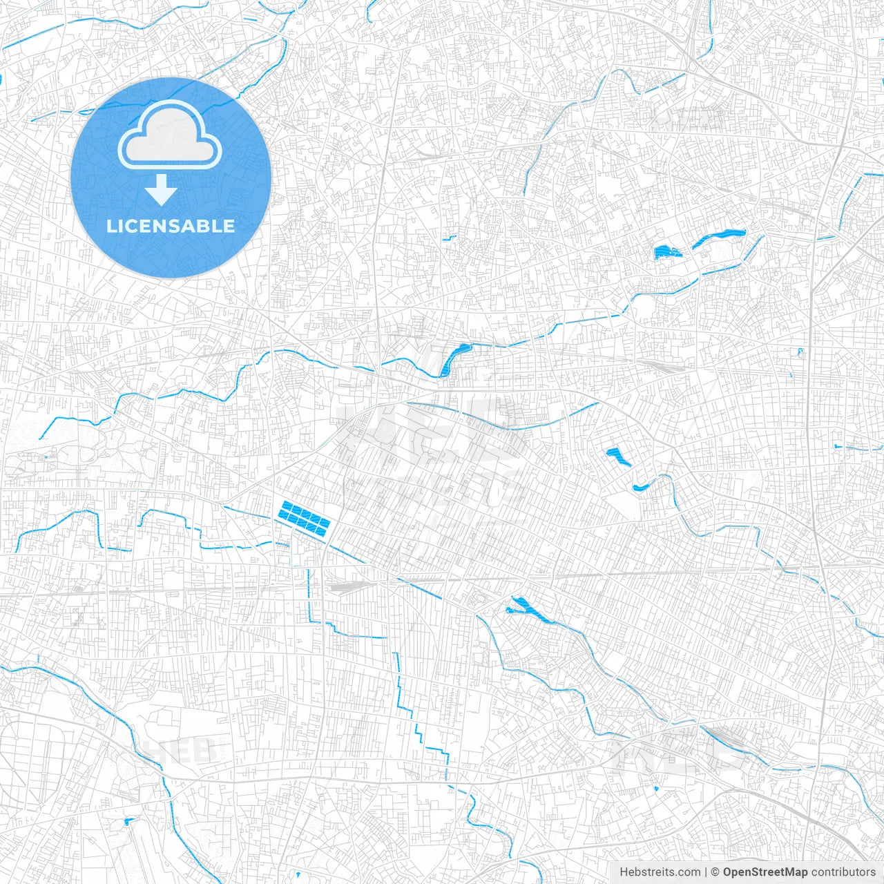Musashino, Japan PDF vector map with water in focus