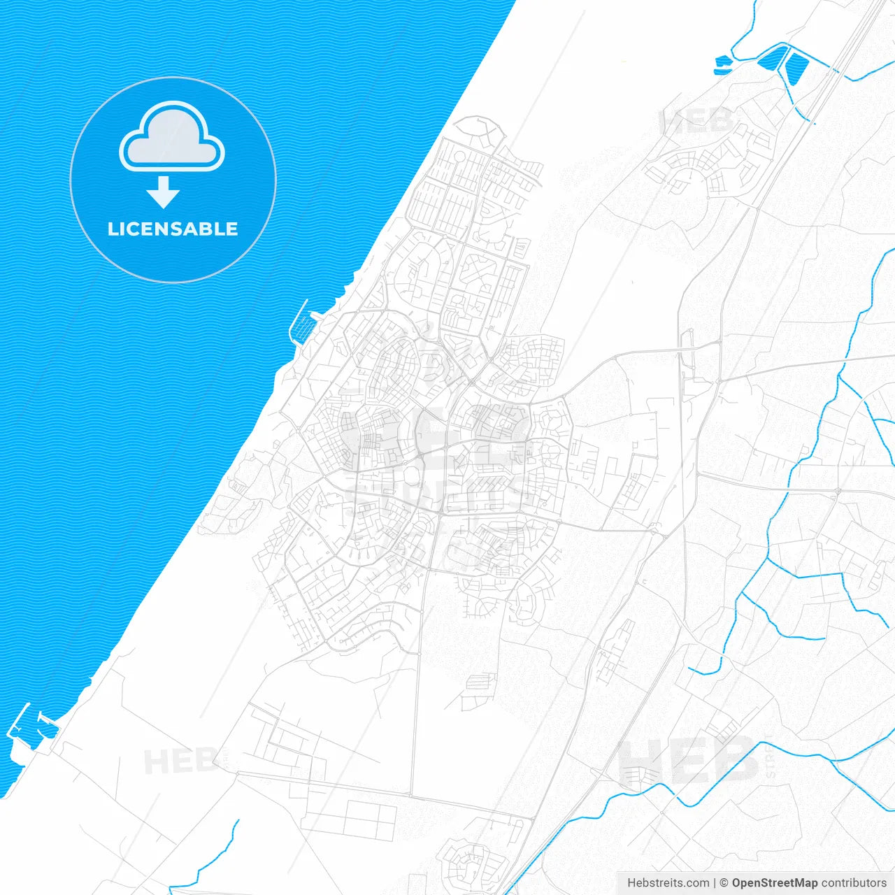 Ashkelon, Israel PDF vector map with water in focus