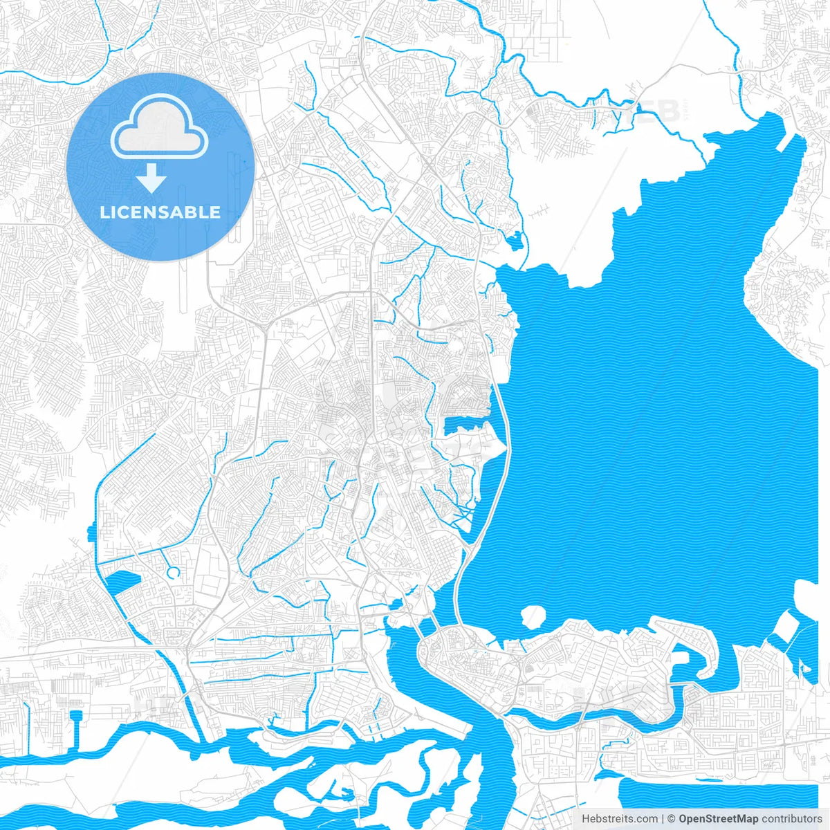 Lagos, Nigeria PDF vector map with water in focus