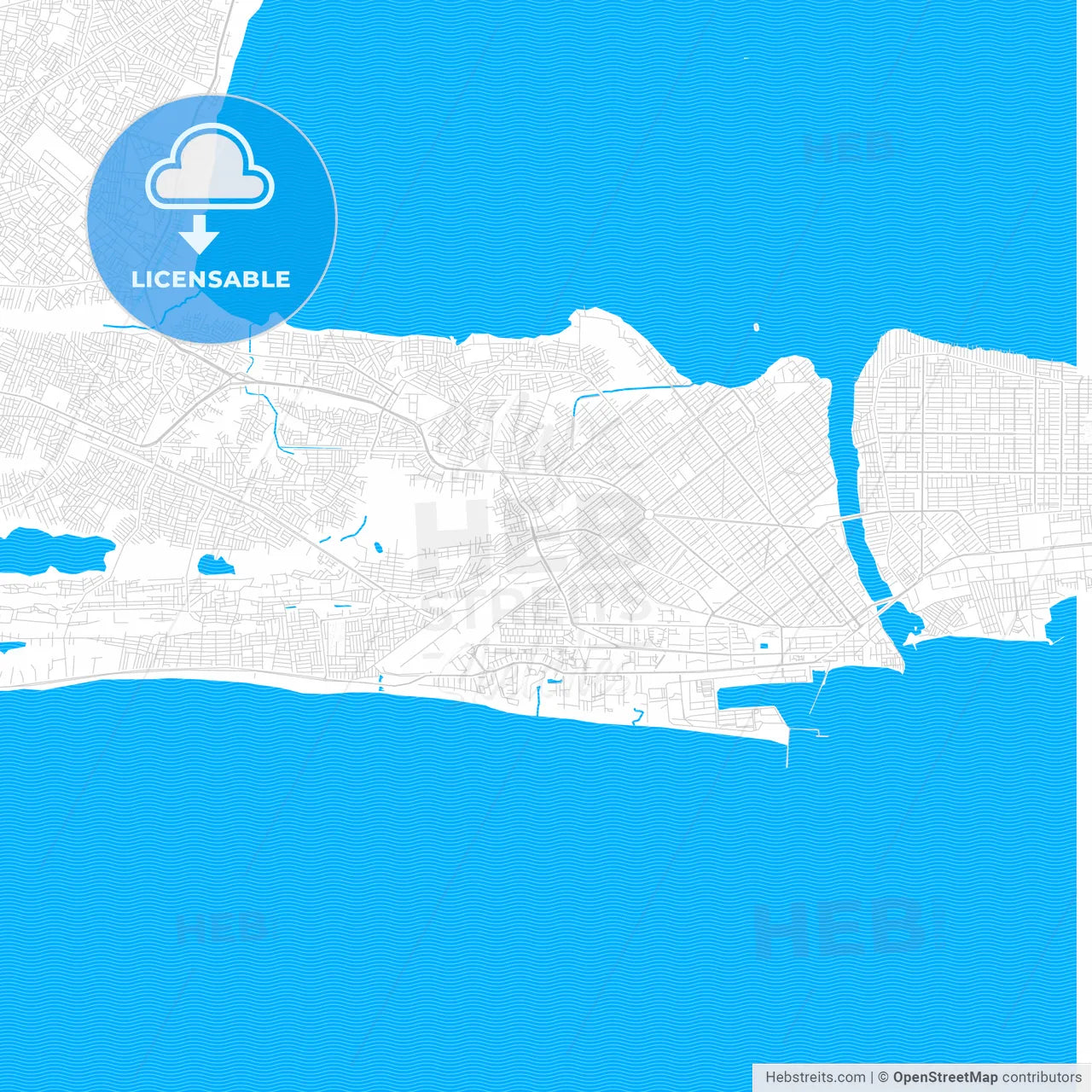 Cotonou, Benin PDF vector map with water in focus
