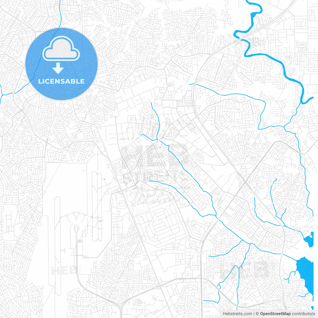 Ikeja, Nigeria PDF vector map with water in focus