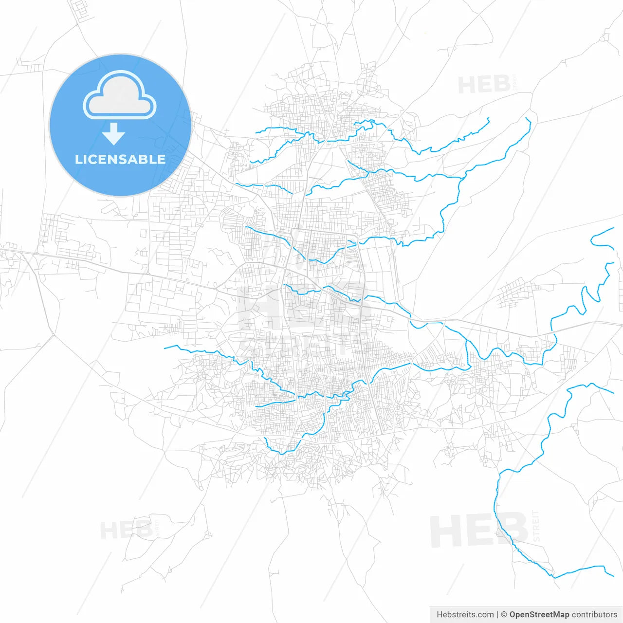 Gombe, Nigeria PDF vector map with water in focus