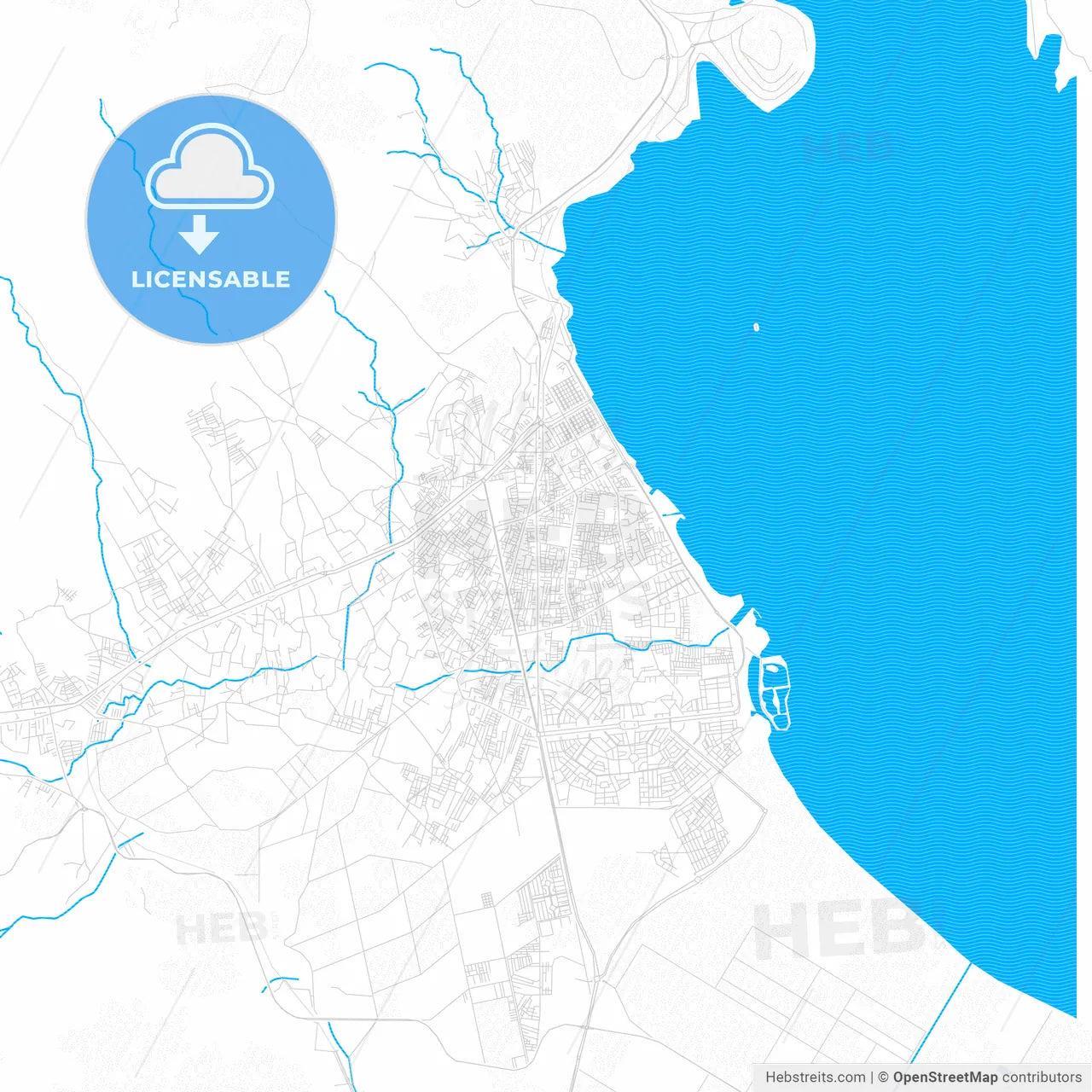 Nador, Morocco PDF vector map with water in focus