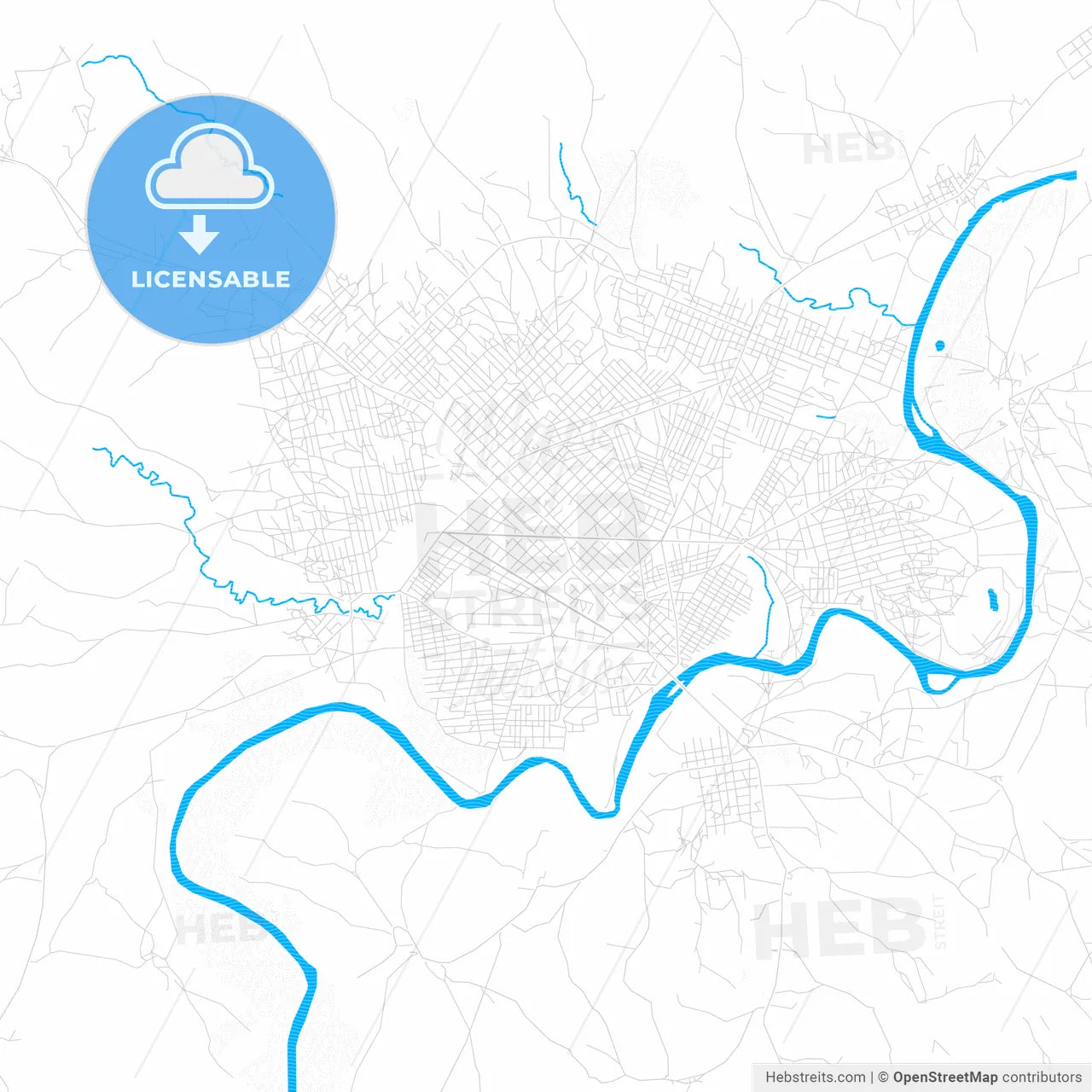 Kankan, Guinea PDF vector map with water in focus