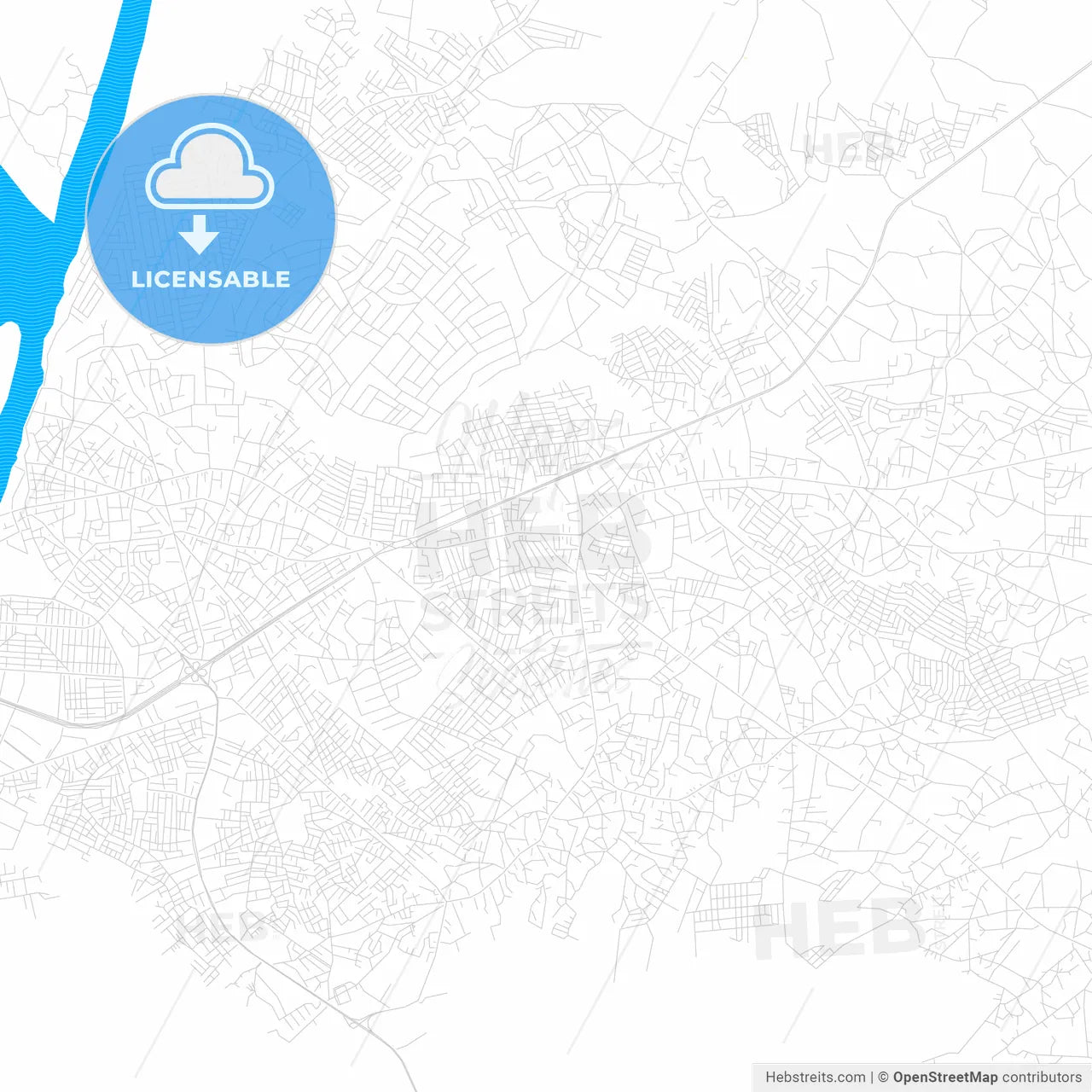 Nkpor, Nigeria PDF vector map with water in focus