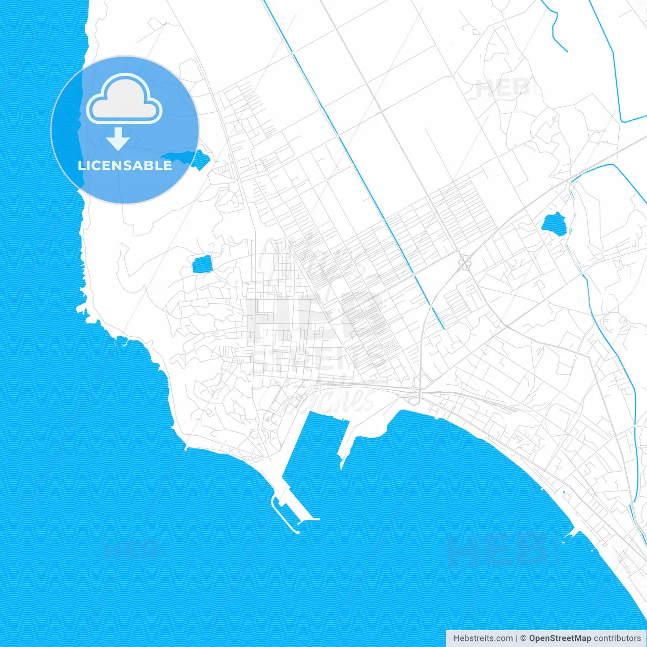 Durrës, Albania PDF vector map with water in focus