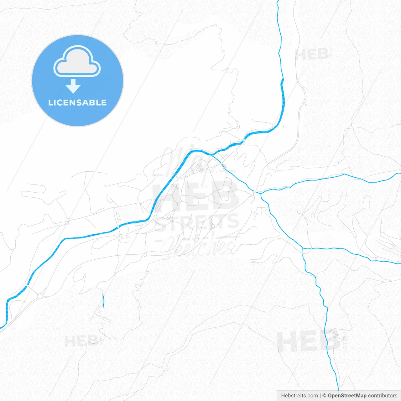 Encamp, Andorra PDF vector map with water in focus