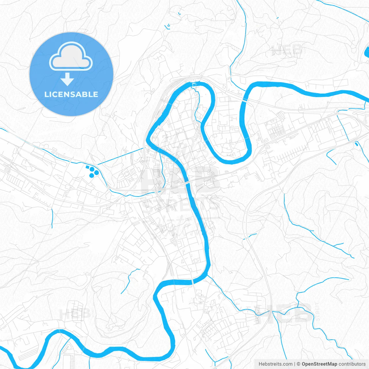 Leoben, Austria PDF vector map with water in focus