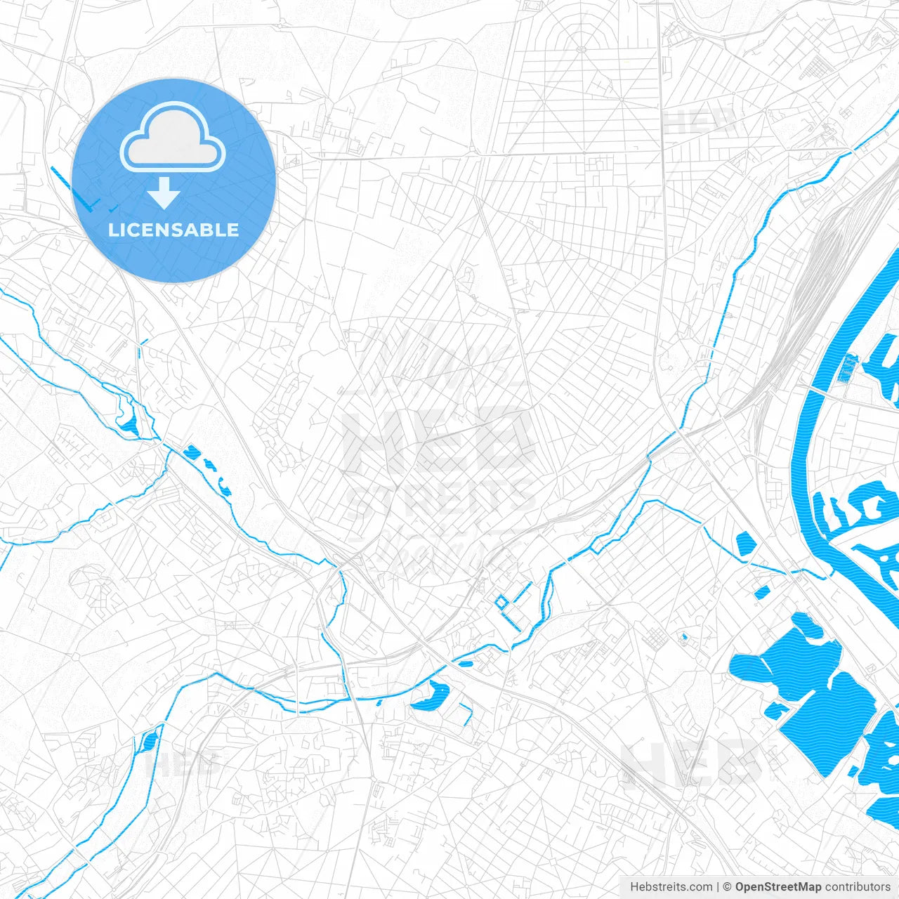 Savigny-sur-Orge, France PDF vector map with water in focus