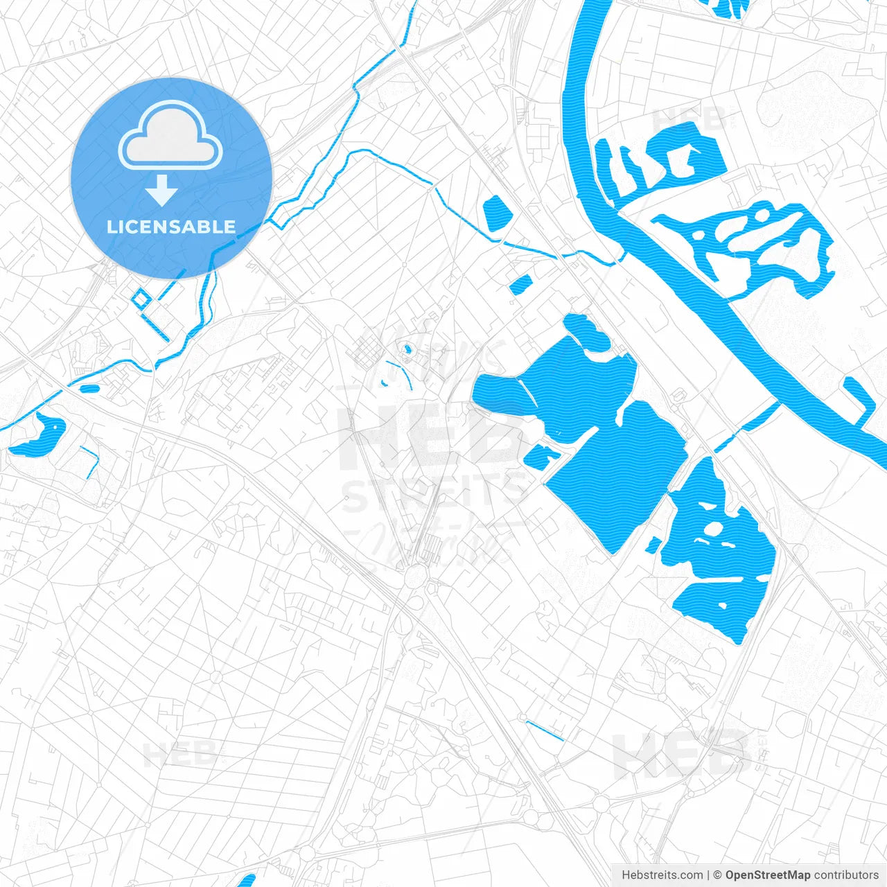 Viry-Châtillon, France PDF vector map with water in focus