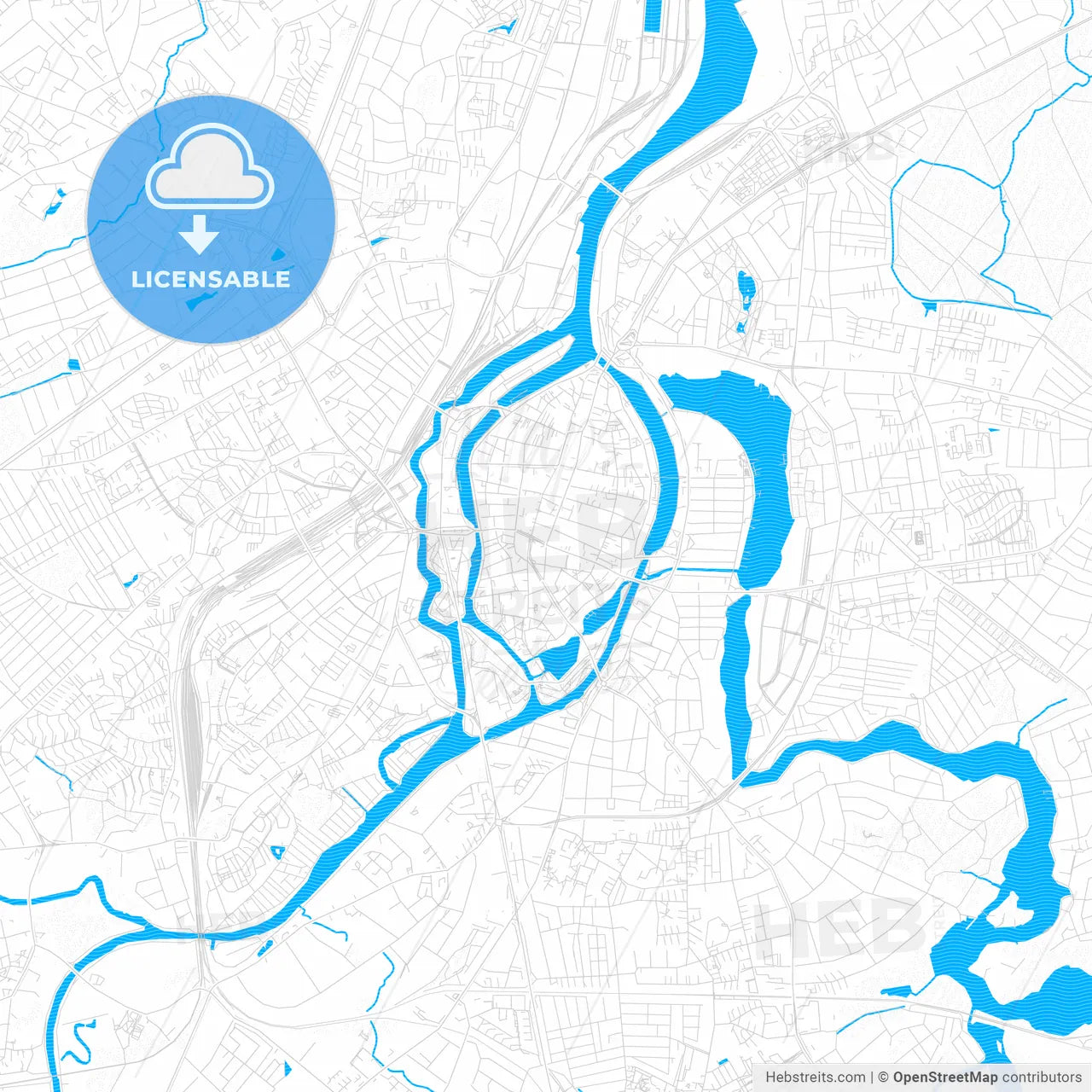 Lubeck, Germany PDF vector map with water in focus