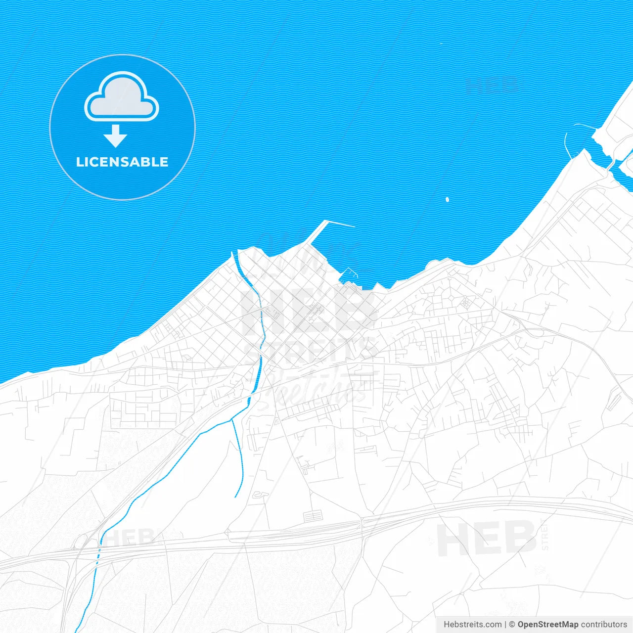 Corinth, Greece PDF vector map with water in focus