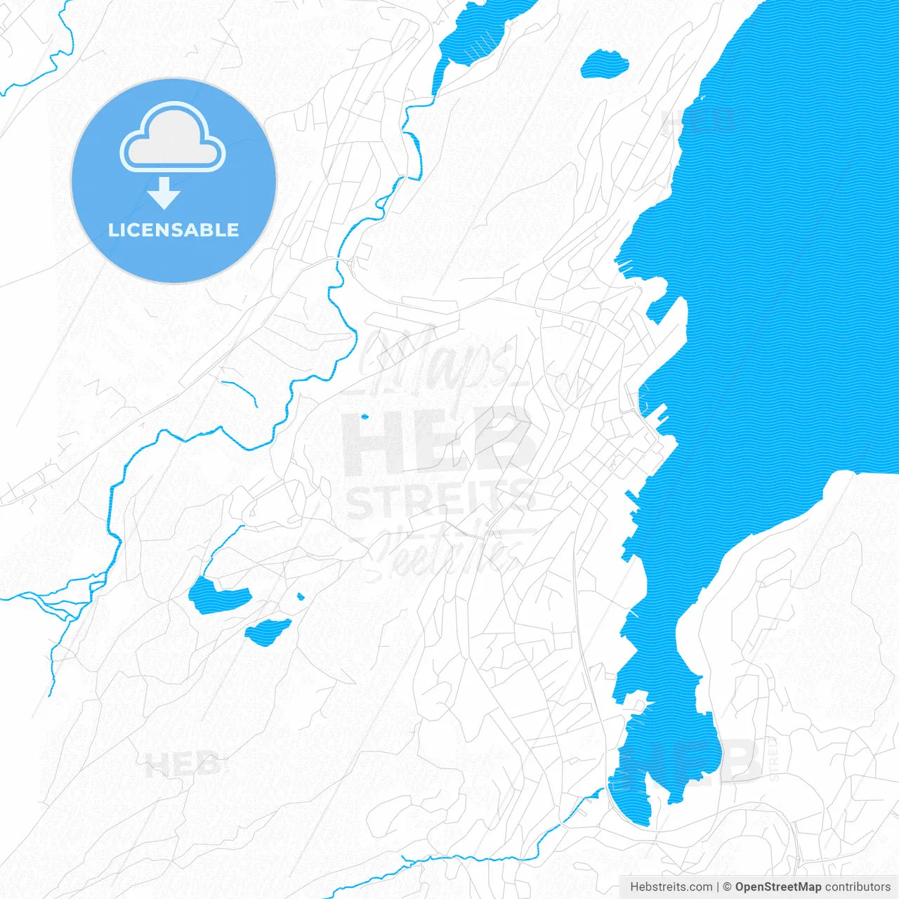 Harstad, Norway PDF vector map with water in focus
