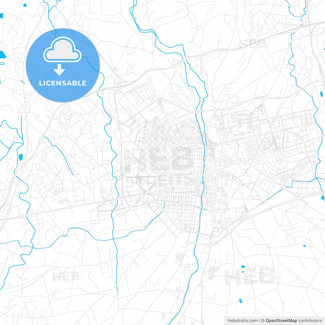 Elche, Spain PDF vector map with water in focus