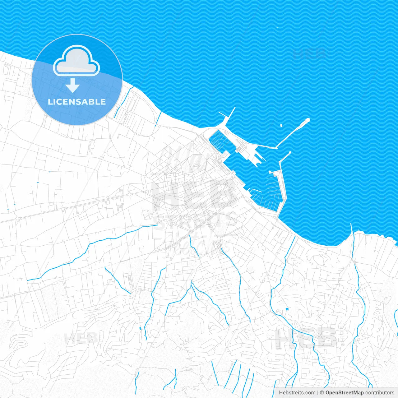Denia, Spain PDF vector map with water in focus