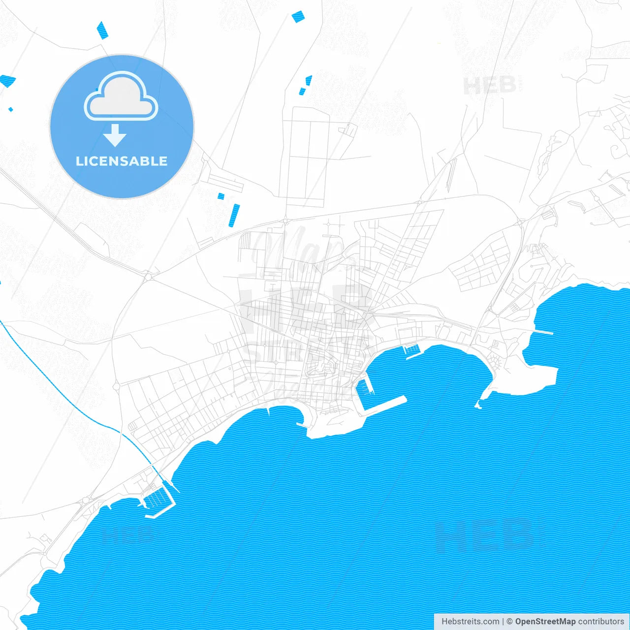 Águilas, Spain PDF vector map with water in focus