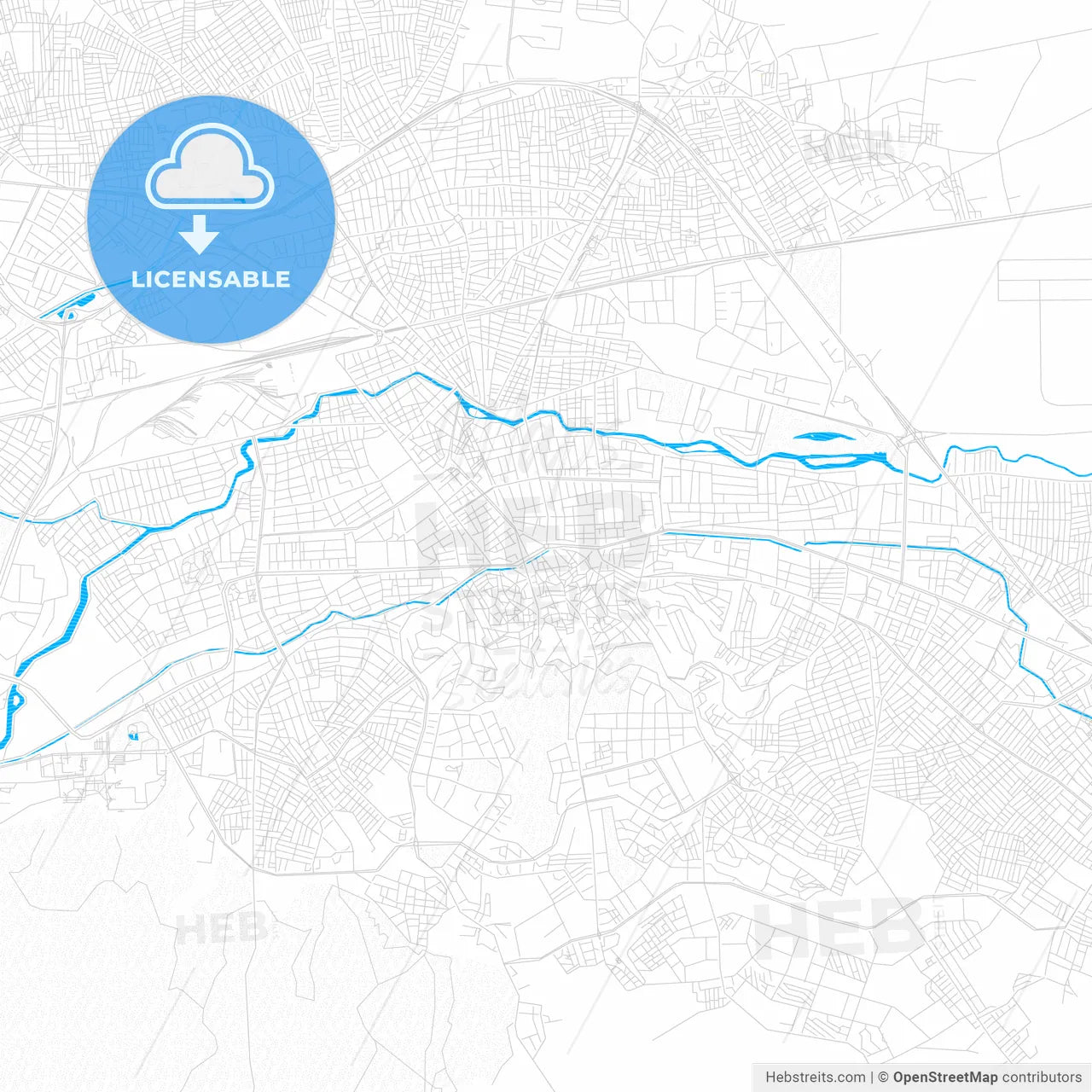 Eskişehir, Turkey PDF vector map with water in focus