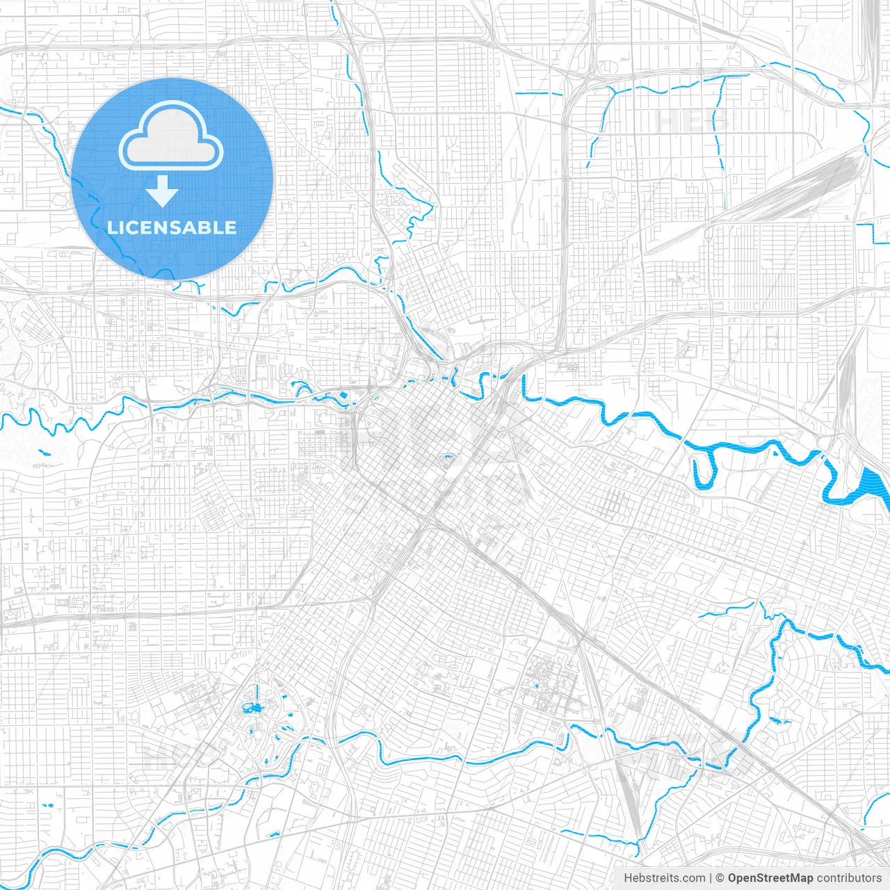 Houston, Texas, United States, PDF vector map with water in focus