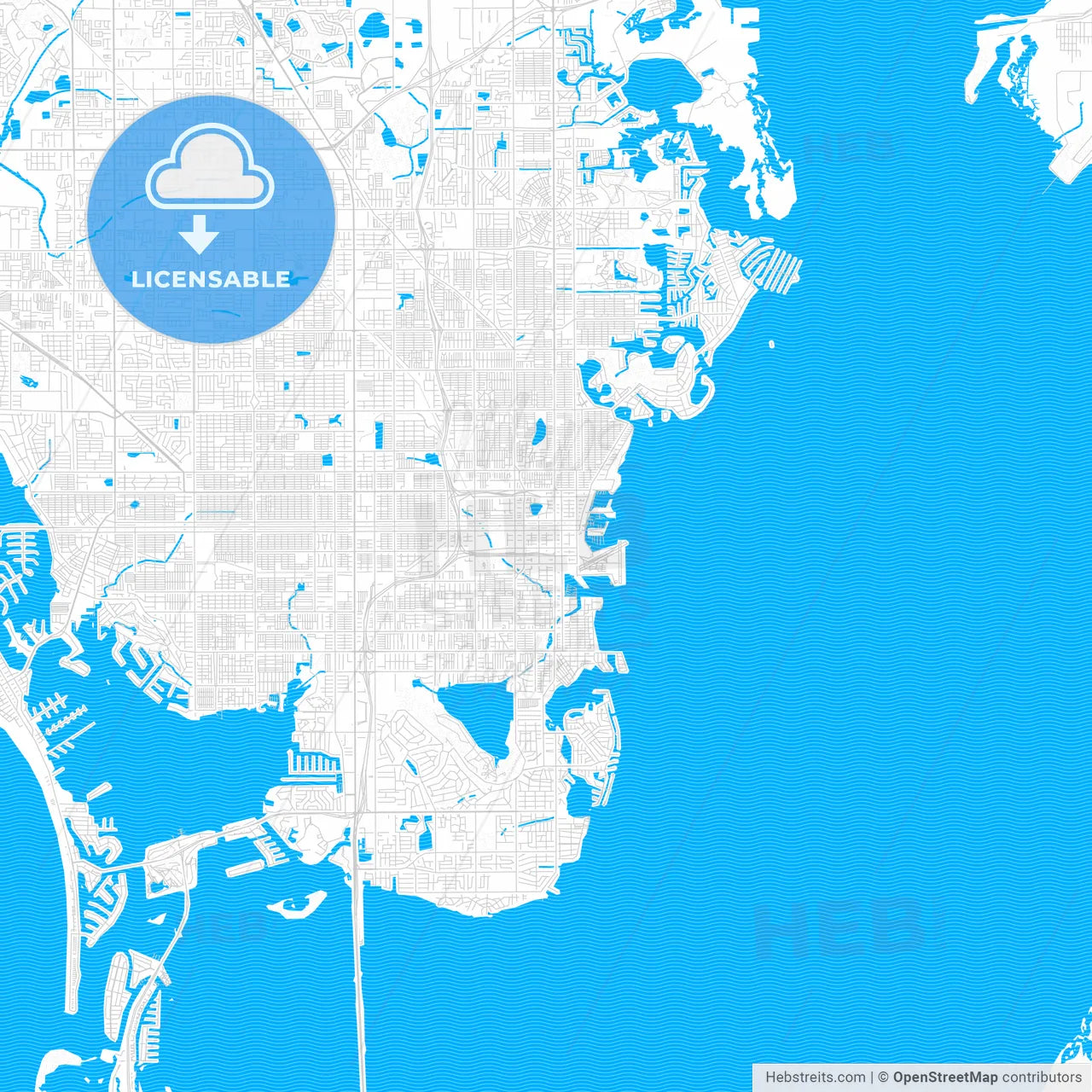 St. Petersburg, Florida, United States, PDF vector map with water in focus