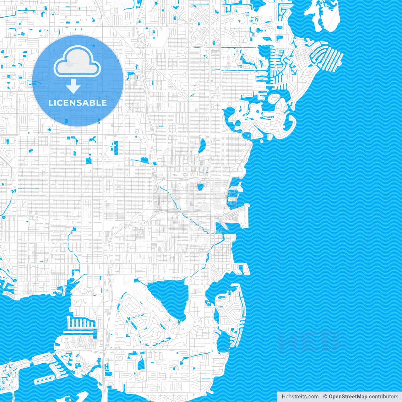 Norfolk, Virginia, United States, PDF vector map with water in focus