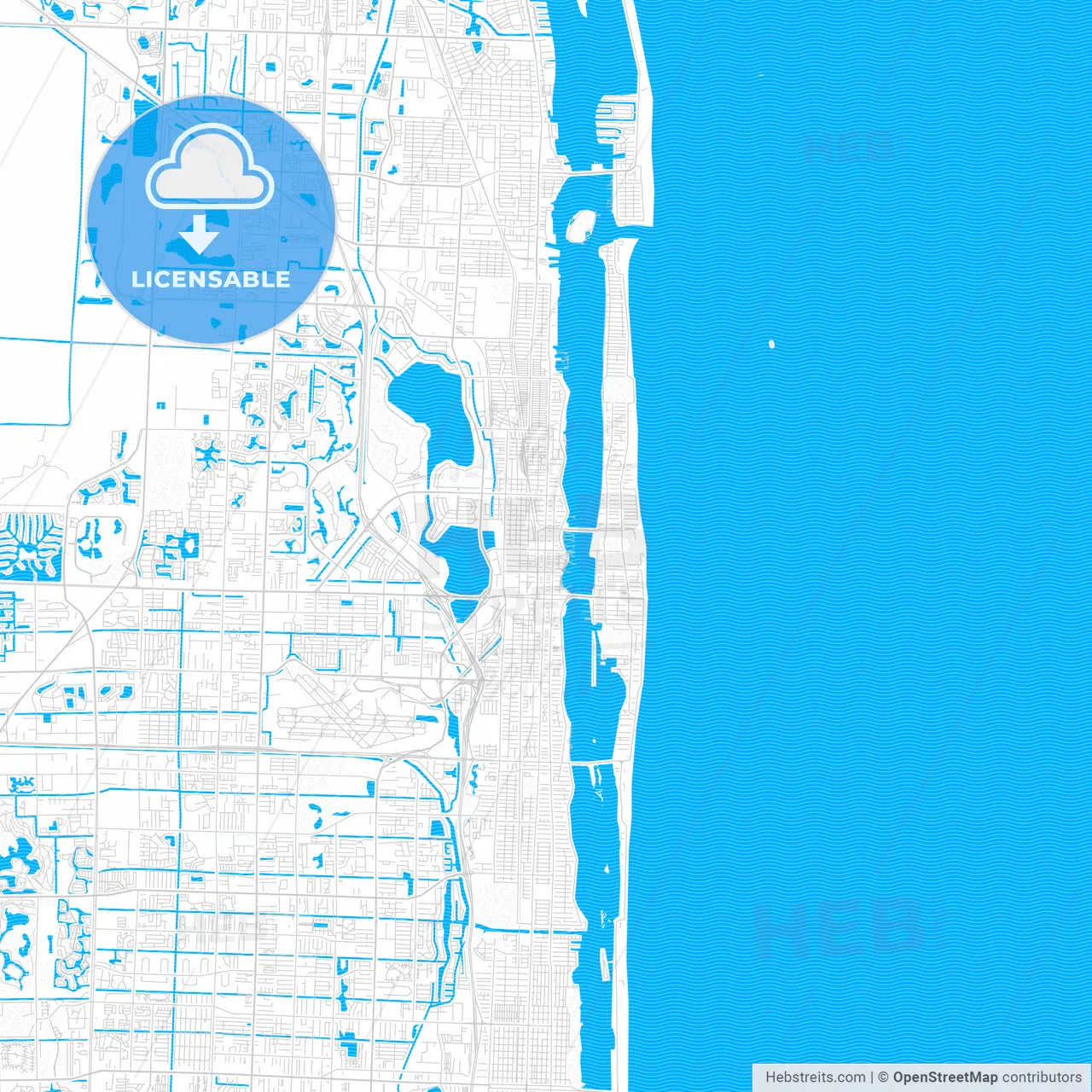 West Palm Beach, Florida, United States, PDF vector map with water in focus