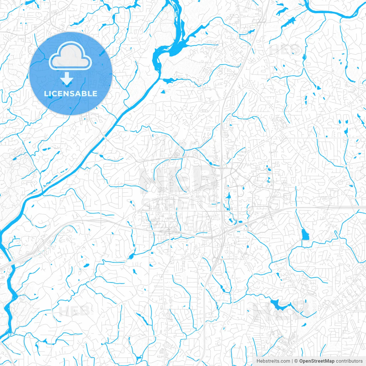 Sandy Springs, Georgia, United States, PDF vector map with water in focus