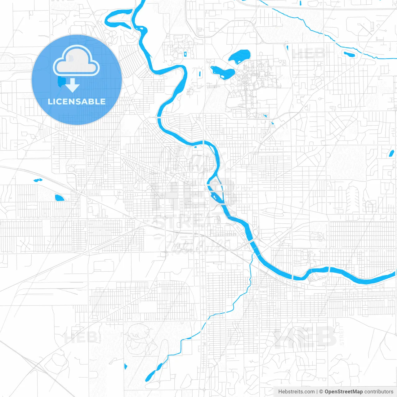 South Bend, Indiana, United States, PDF vector map with water in focus