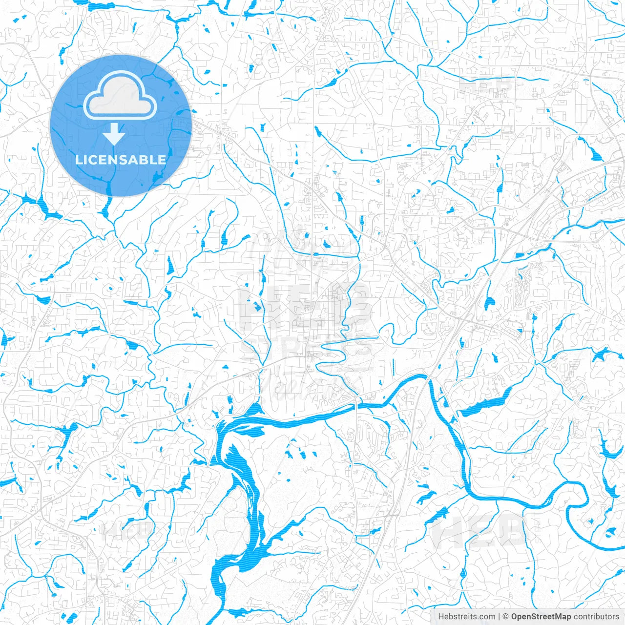 Roswell, Georgia, United States, PDF vector map with water in focus