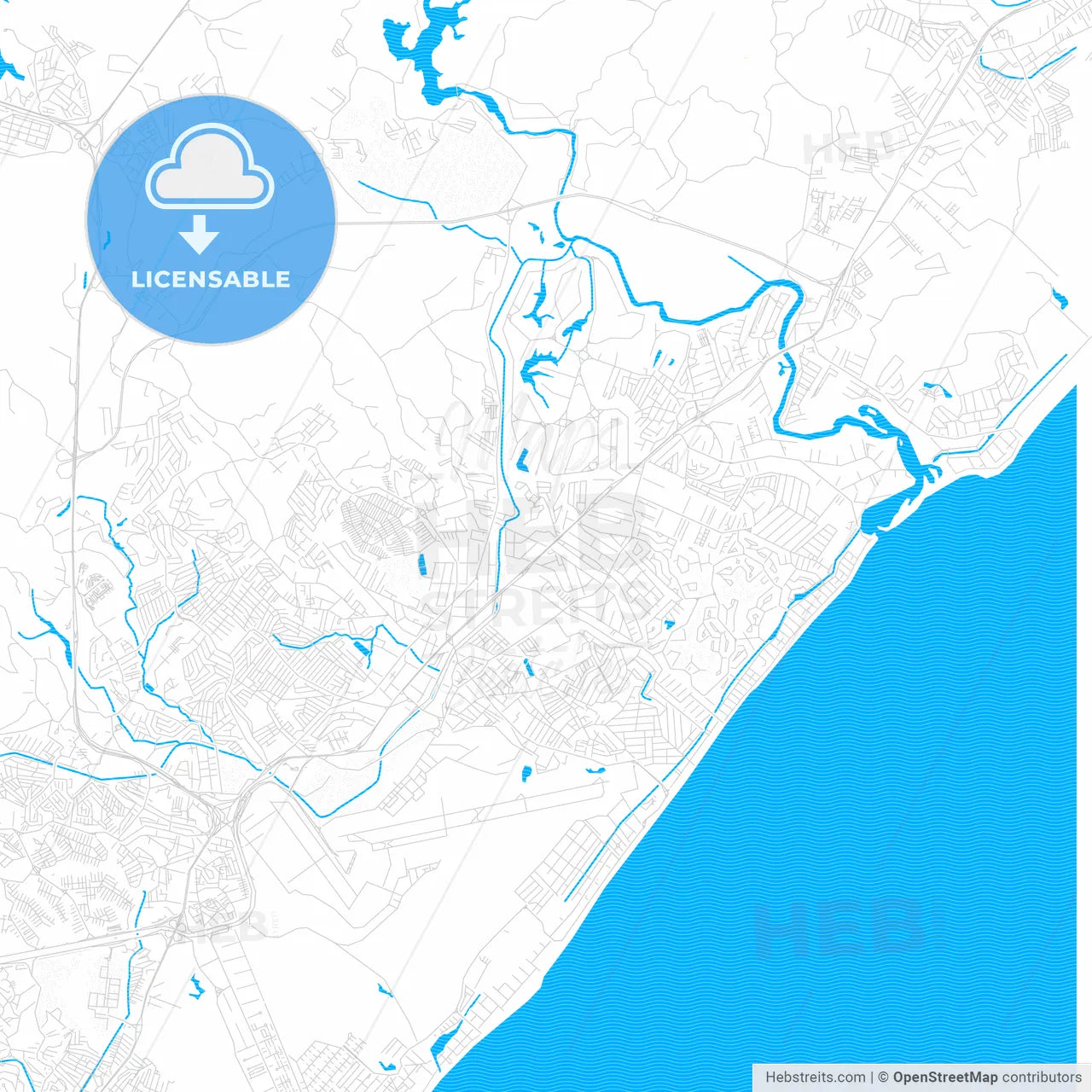Lauro de Freitas, Brazil PDF vector map with water in focus
