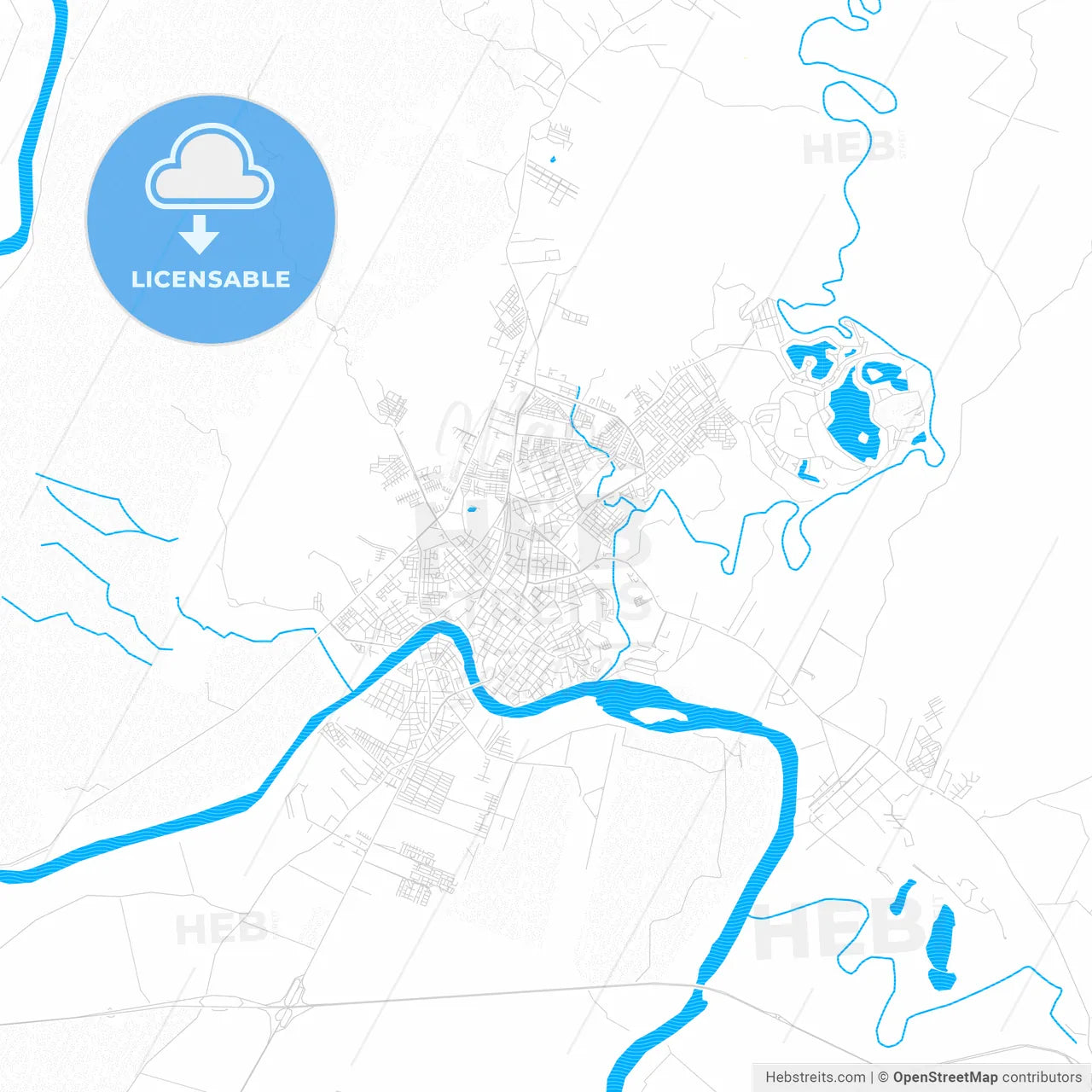 Girardot City, Colombia PDF vector map with water in focus