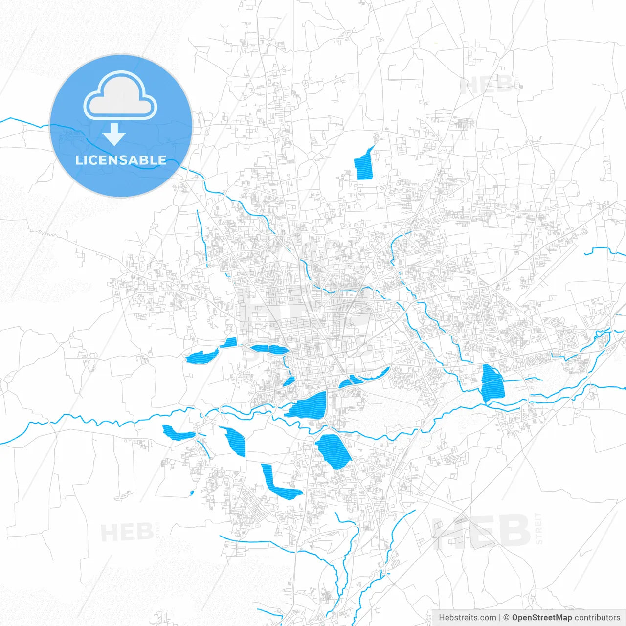 Coimbatore, India PDF vector map with water in focus
