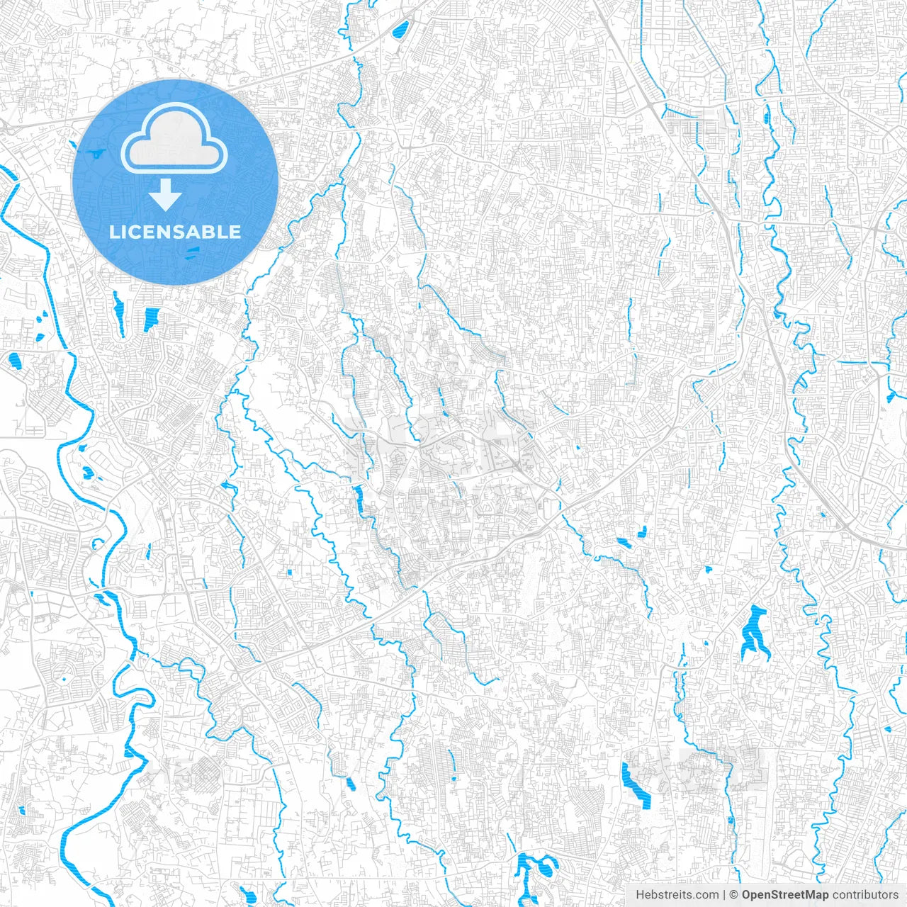 South Tangerang, Indonesia PDF vector map with water in focus