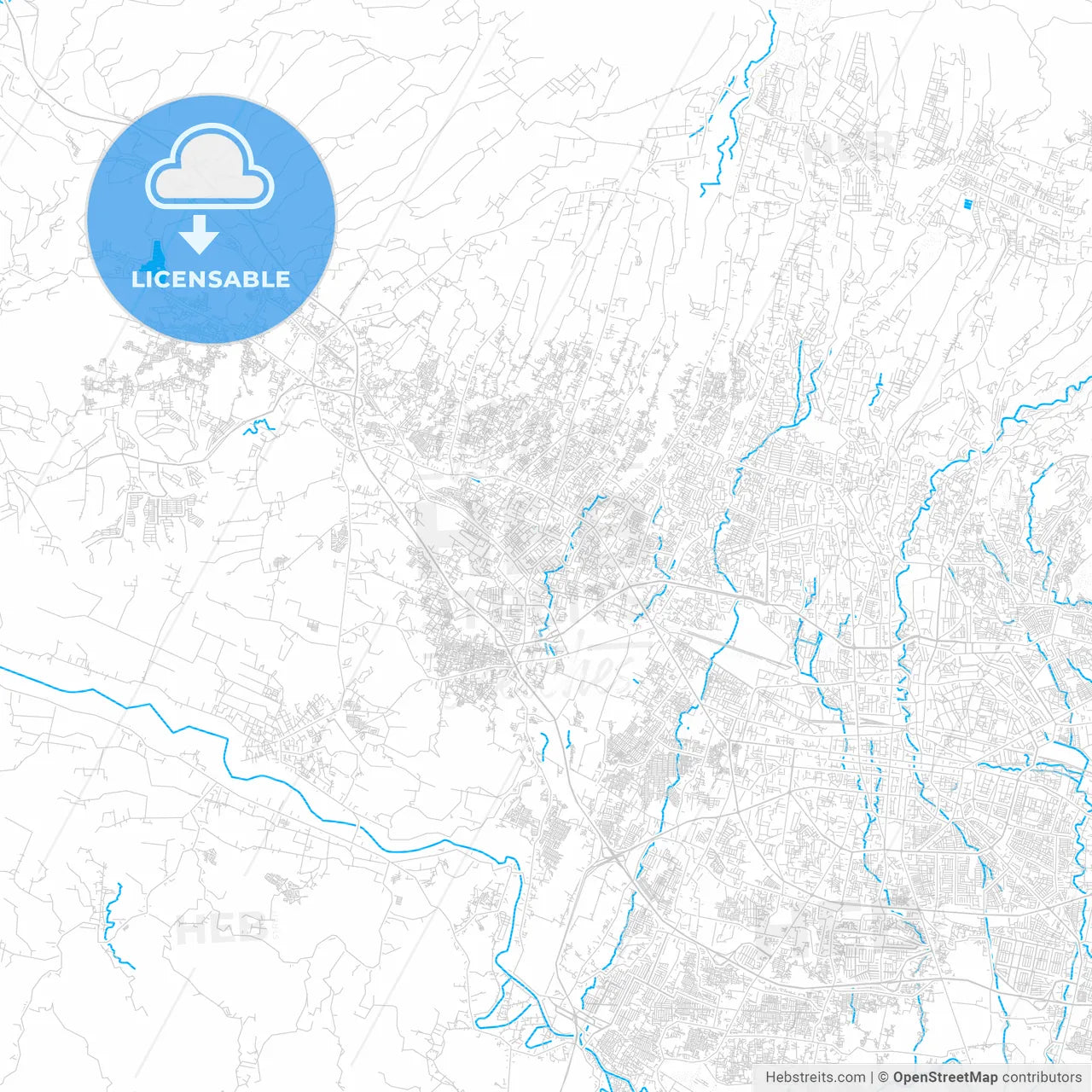 Cimahi, Indonesia PDF vector map with water in focus