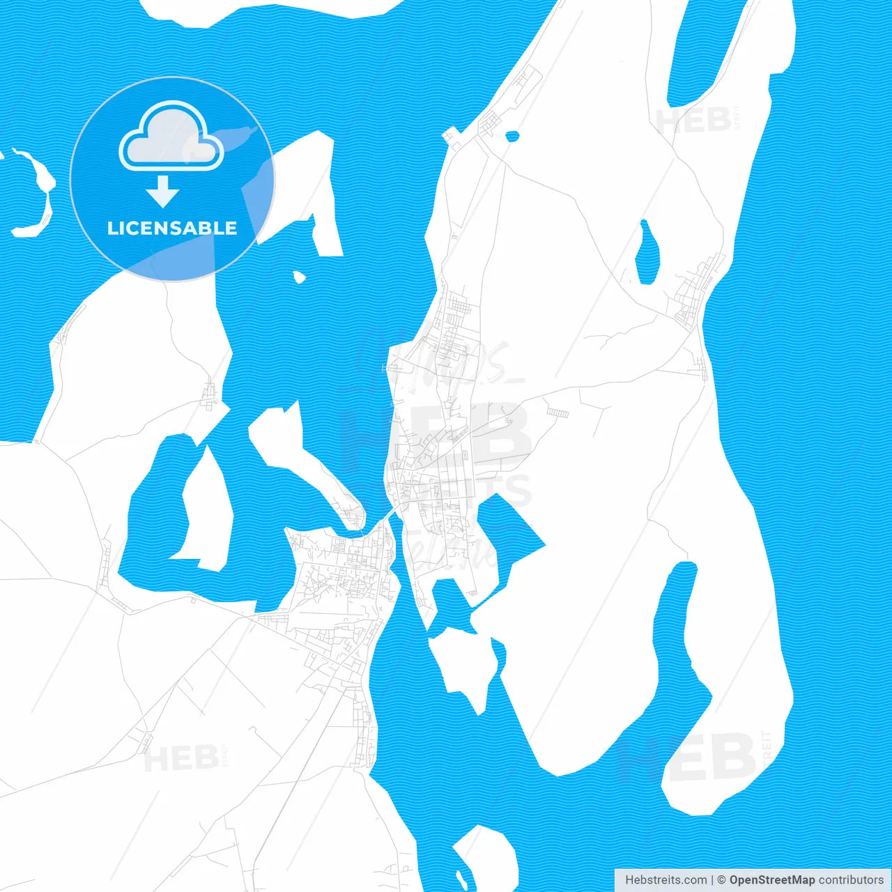 Tual, Indonesia PDF vector map with water in focus