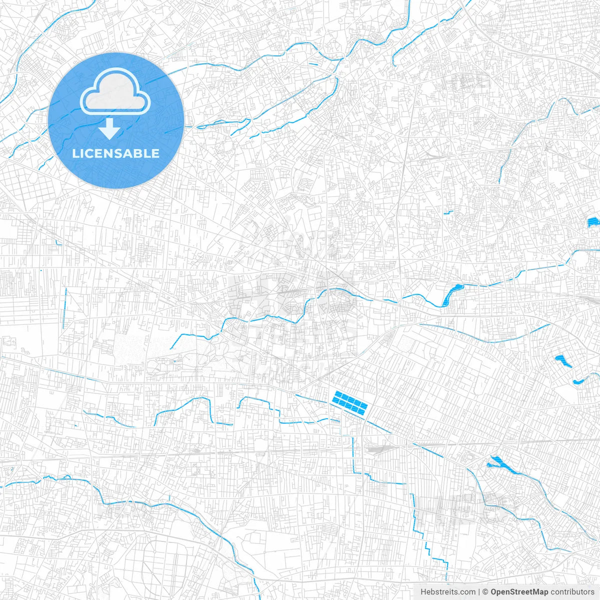 Nishitōkyō, Japan PDF vector map with water in focus
